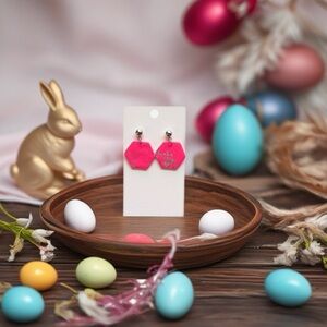 Pink Hexagon Earrings with Silver Accents